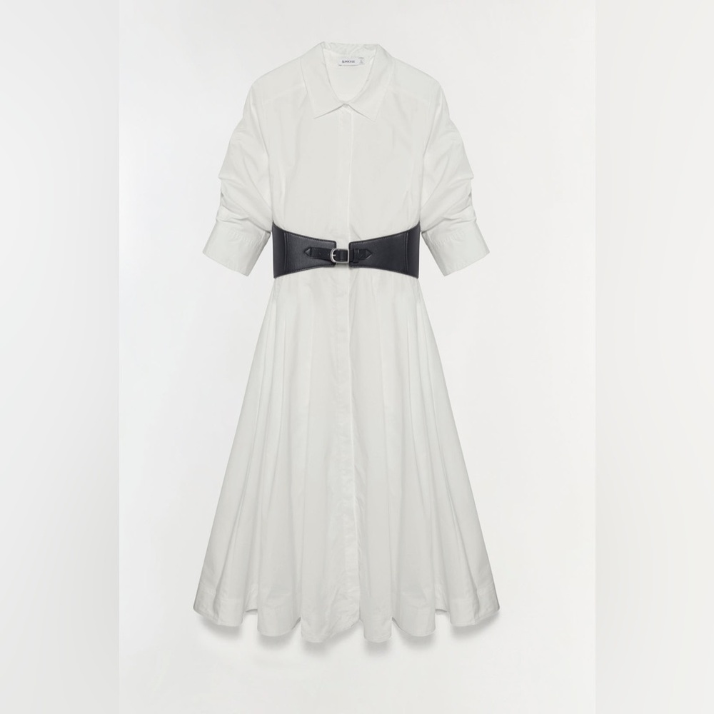 Jonathan Simkhai White Shirt Midi Dress with Black Belt - Picture 3 of 12